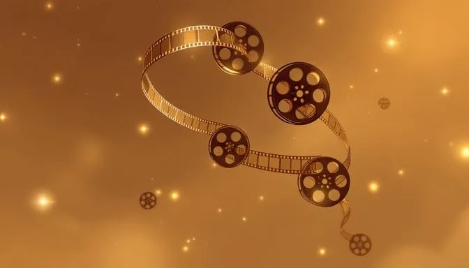 金色电影胶片与放映机的复古影院氛围